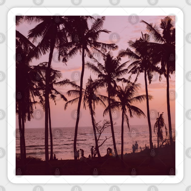 Palm Tree Ocean Beach Silhouette Sunset Sticker by Felicity-K